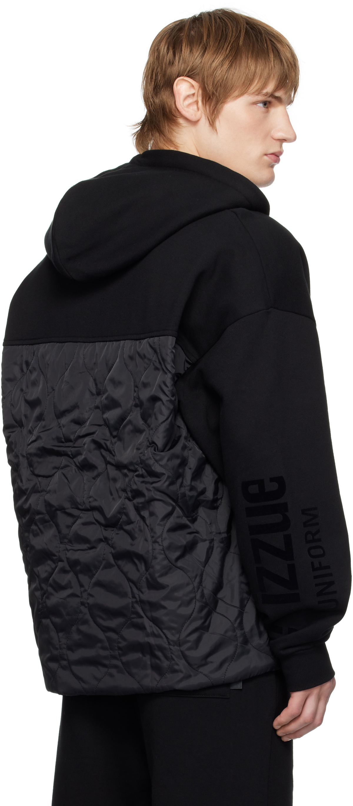 Izzue Black Quilted Back Zip-Up Hoodie