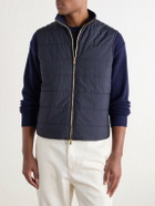 Brunello Cucinelli - Herringbone Wool and Cotton-Blend Twill Jacket with Detachable Shell Liner - Blue