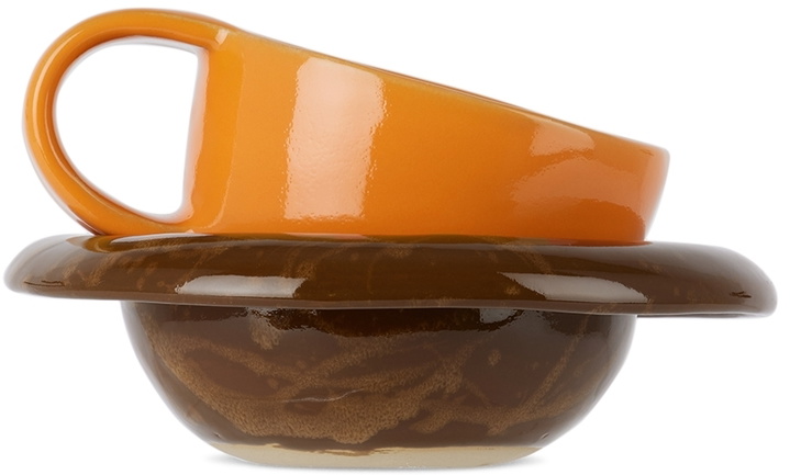 Photo: BOMBAC Orange & Brown Splatter Mug & Bowl Set