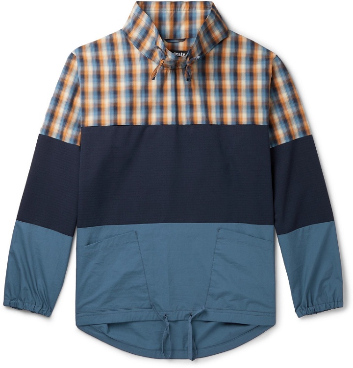 Photo: Monitaly - Panelled Checked Cotton, Ripstop and Shell Pullover Jacket - Blue
