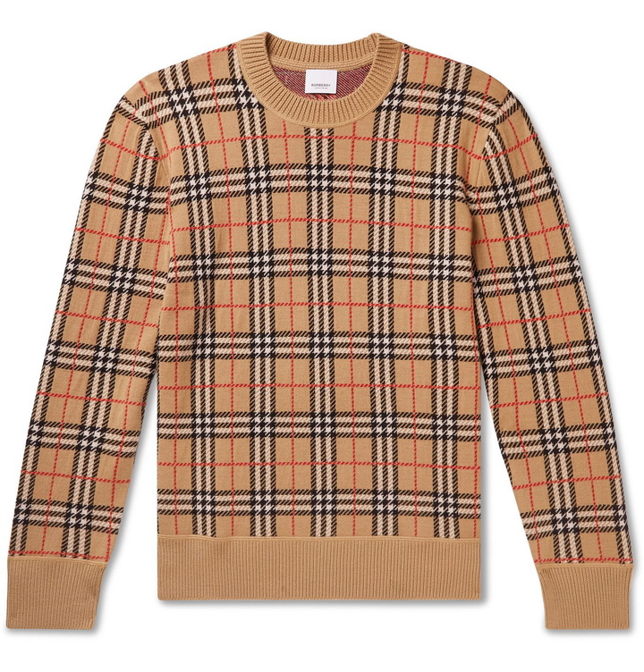 Photo: Burberry - Checked Merino Wool Sweater - Neutrals