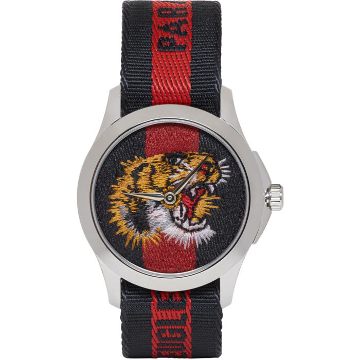 Photo: Gucci Silver and Navy LAveugle Par Amour Tiger Watch