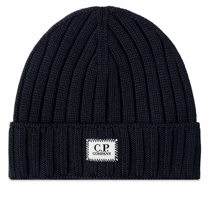 Photo: C.P. Company Men's Patch Logo Beanie in Total Eclipse
