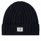 C.P. Company Men's Patch Logo Beanie in Total Eclipse