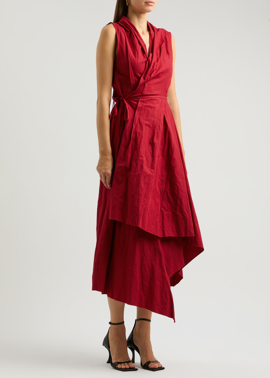Marques' Almeida Asymmetric Cotton-blend Midi Wrap Dress Red