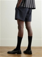 LE 17 SEPTEMBRE - Novis Wide-Leg Crinkled-Taffeta Drawstring Shorts - Blue