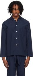 Tekla Navy Long Sleeve Pyjama Shirt