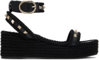 Valentino Garavani Black Rockstud Flatform Heeled Sandals