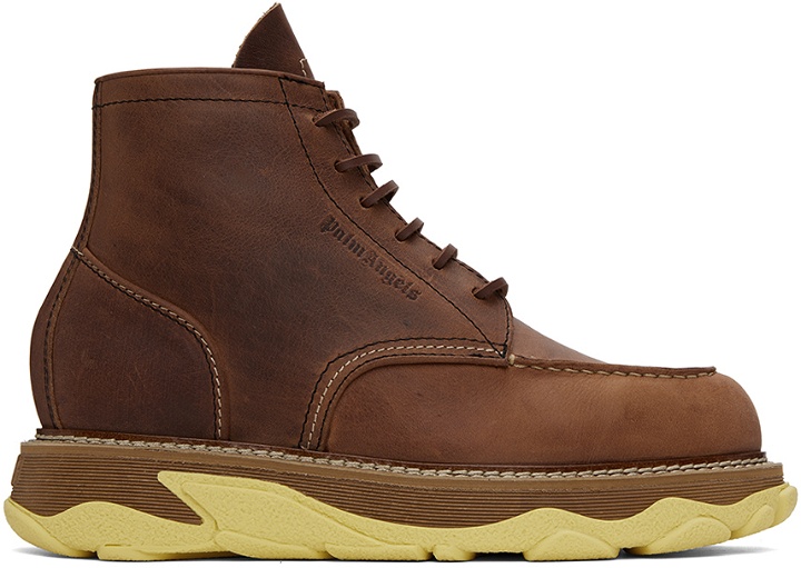 Photo: Palm Angels Brown Hybrid Laced Up Boots