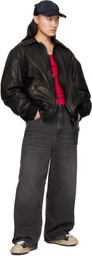Maison MIHARA YASUHIRO Black Backlash Smooth Big Zip Leather Jacket