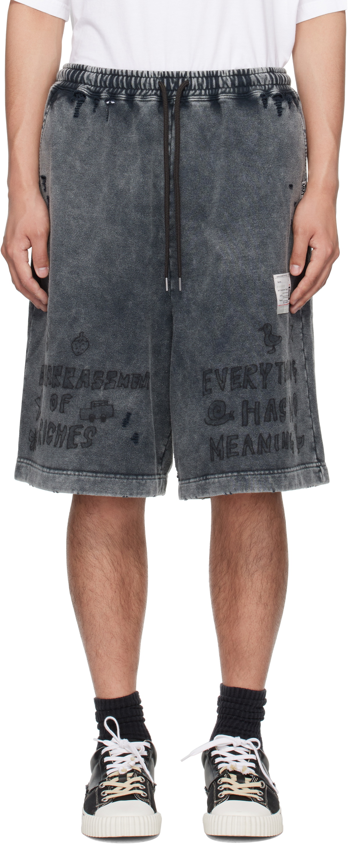 Maison MIHARA YASUHIRO Black Bleached Graffiti Print Sweat Shorts