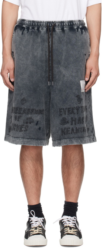 Photo: Maison MIHARA YASUHIRO Black Bleached Graffiti Print Sweat Shorts