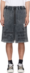 Maison MIHARA YASUHIRO Black Bleached Graffiti Print Sweat Shorts