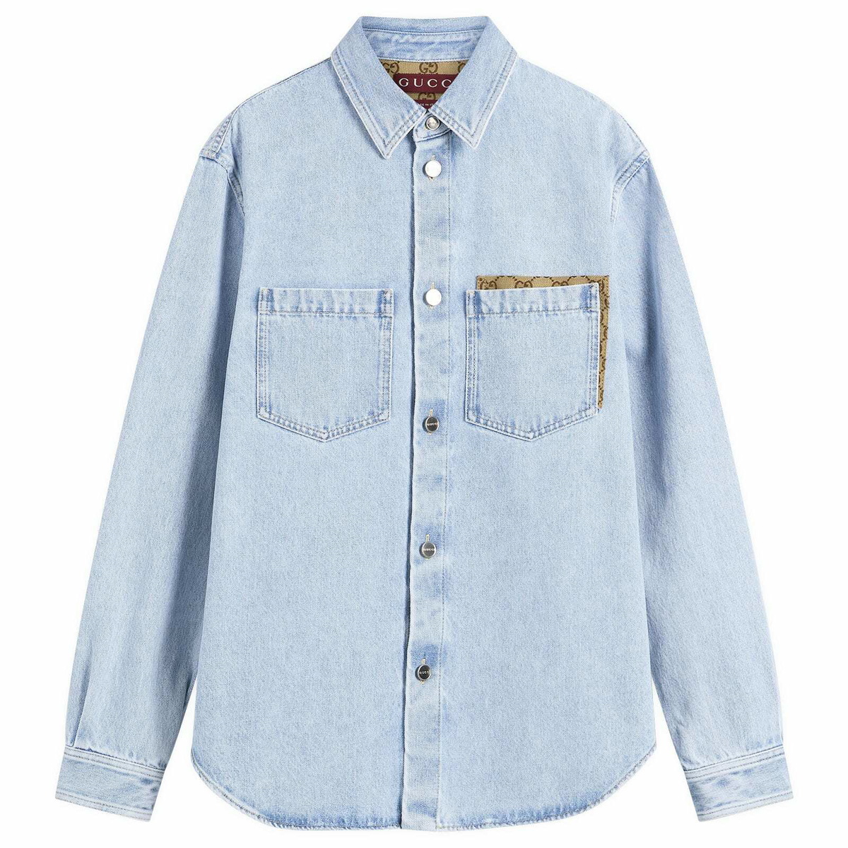 Gucci Blue Denim Stone Wash Web Shirt Gucci