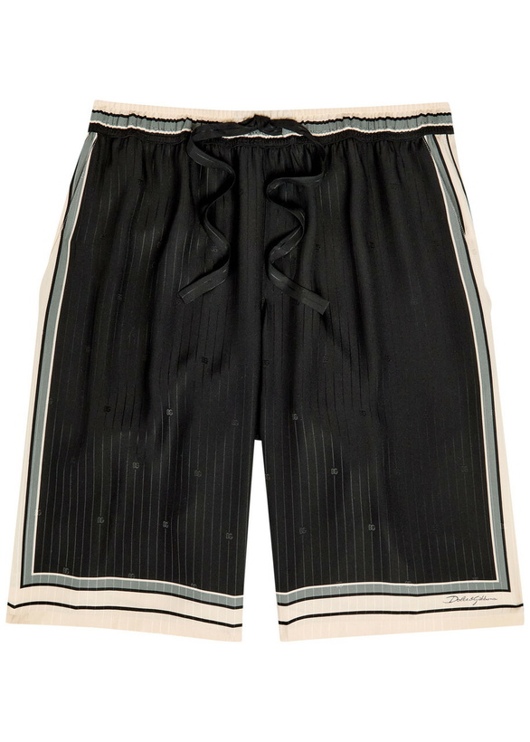 Photo: Dolce & Gabbana Striped Logo-jacquard Silk Shorts Black
