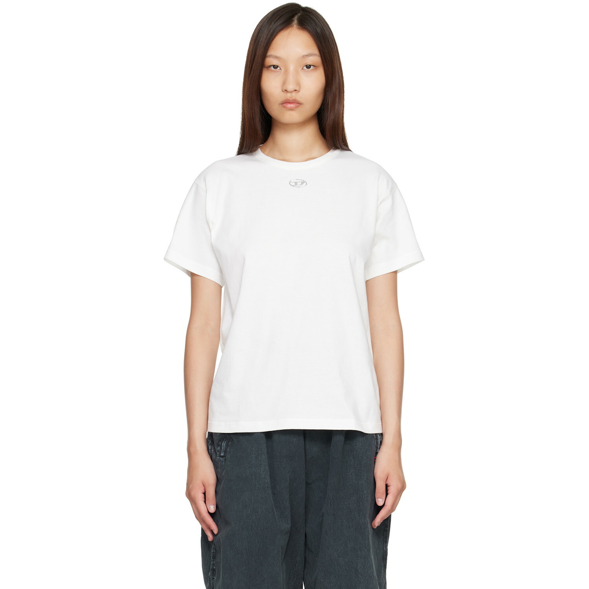 Diesel White Metallic Oval D Cotton T-shirt