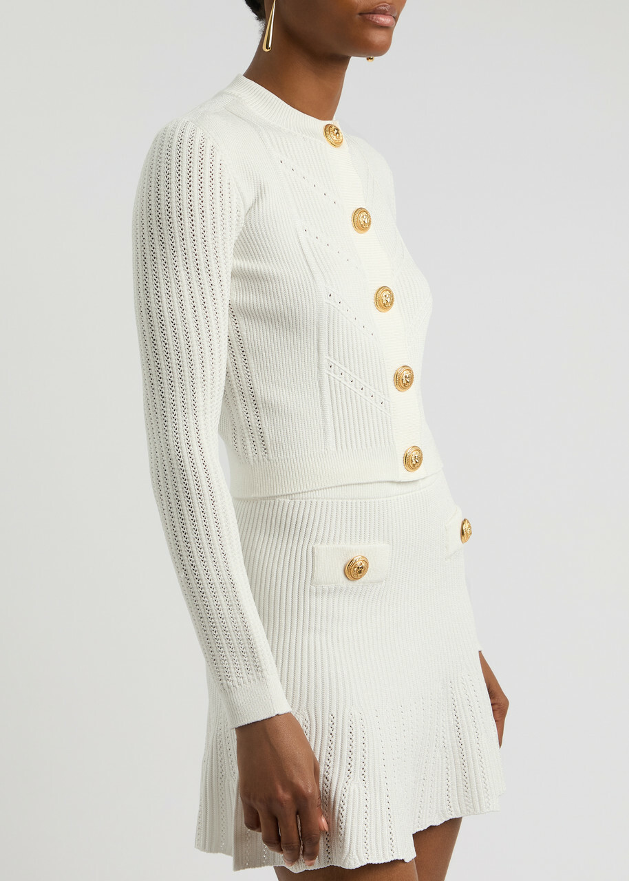 Balmain Pointelle Ribbed-knit Cardigan White Balmain