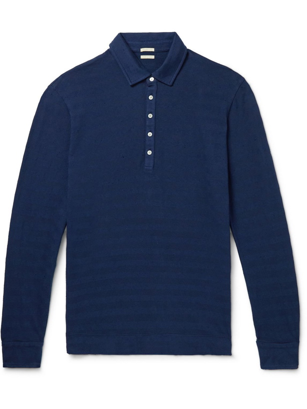 Photo: Massimo Alba - Raya Striped Slub Cotton-Jersey Polo Shirt - Blue