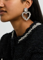 Self-portrait Embellished Heart Silver-plated Drop Earrings - One Size