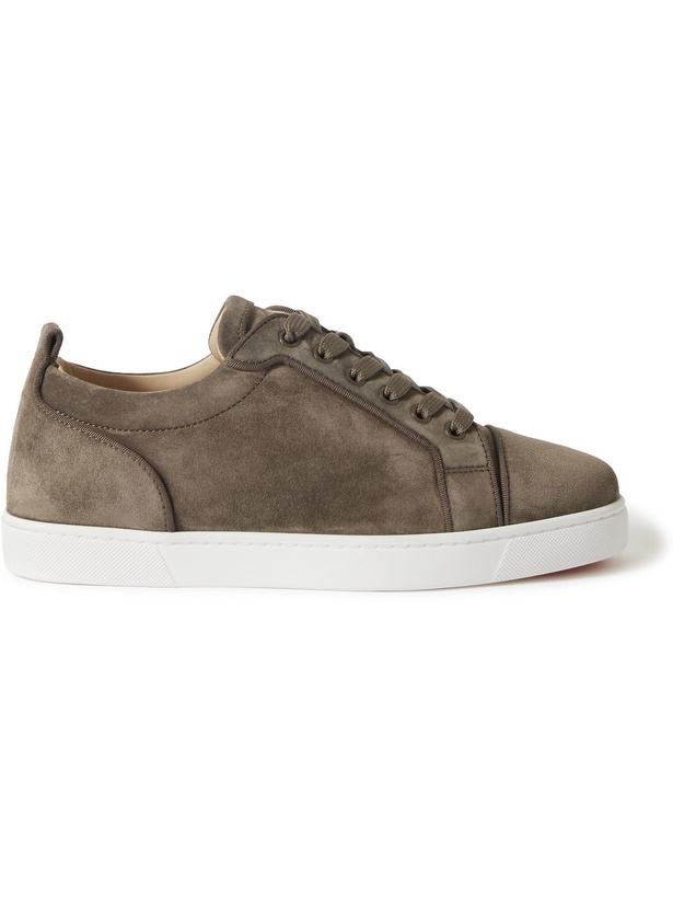 Photo: Christian Louboutin - Louis Junior Orlato Grosgrain-Trimmed Suede Sneakers - Green