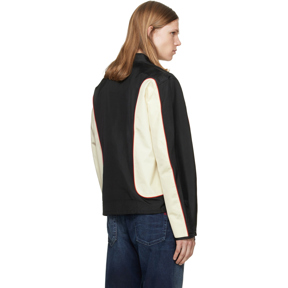 Diesel Black & Off-White Nylon Color Block & Piping Details Jacket