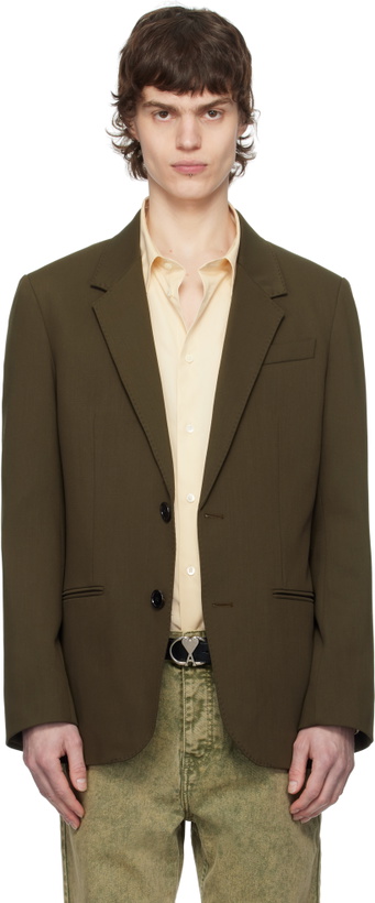 Photo: AMI Paris Khaki Wool Semi-Lined Blazer