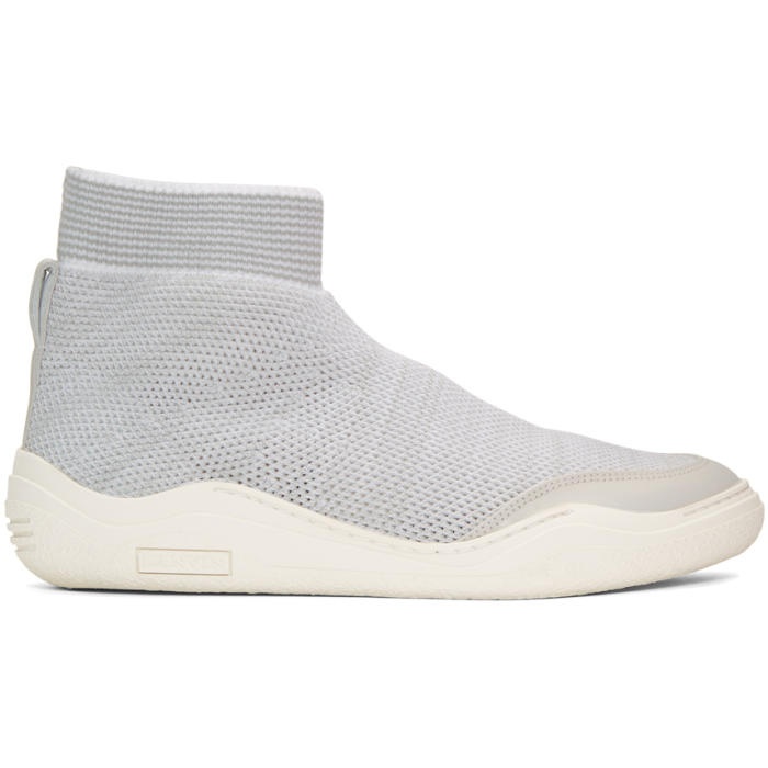 Photo: Lanvin Off-White and Grey Knit High-Top Sneakers