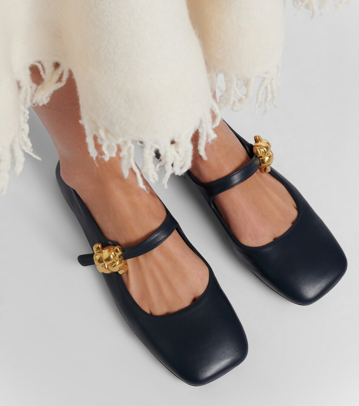 Bottega Veneta Lucy embellished leather Mary Jane flats