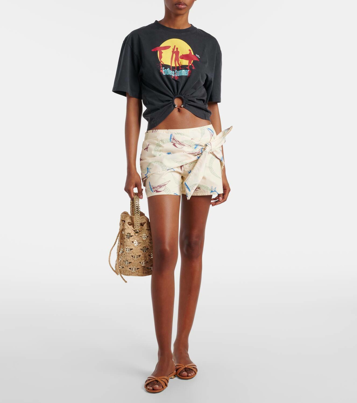 Rabanne Layered printed cotton shorts