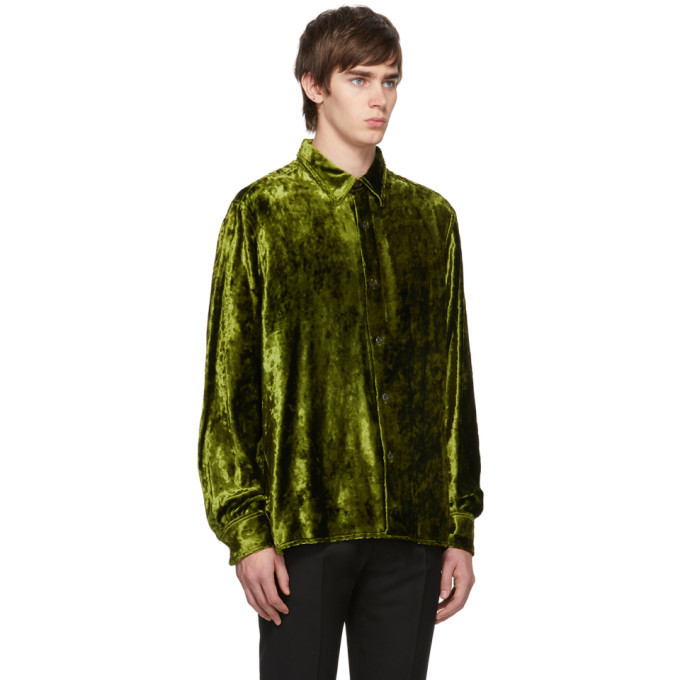 AMI Alexandre Mattiussi Green Crushed Velvet Long Shirt AMI