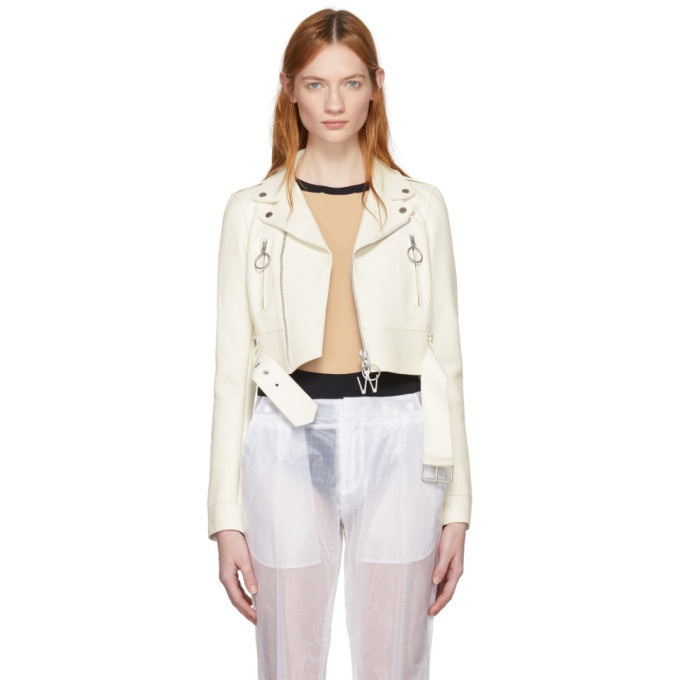 Off-White White Cropped Biker Leather Jacket Off-White