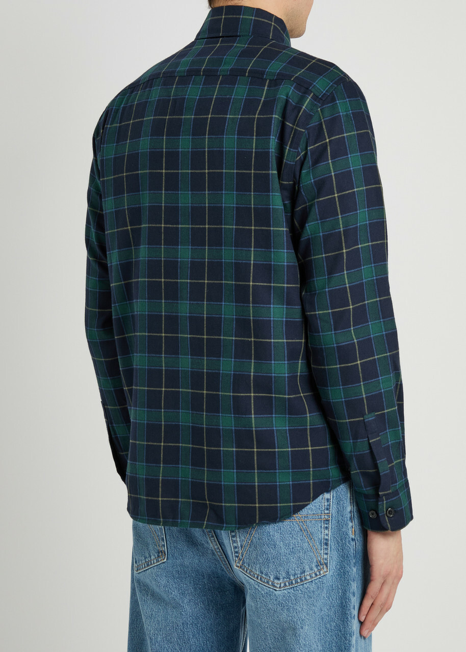 Les Deux Lennon Checked Cotton Overshirt Navy