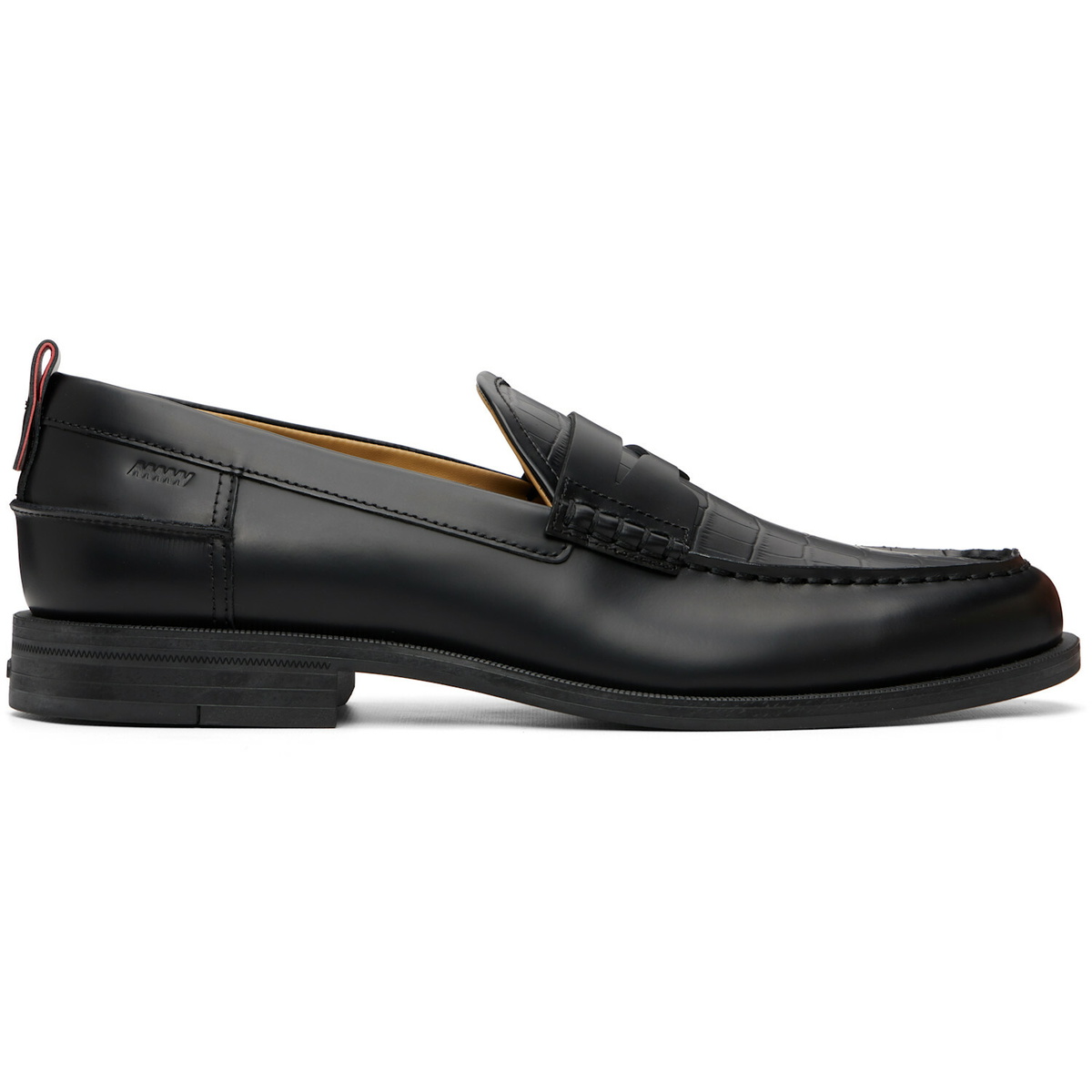 Hugo Black Leather Crocodile Vamp Loafers