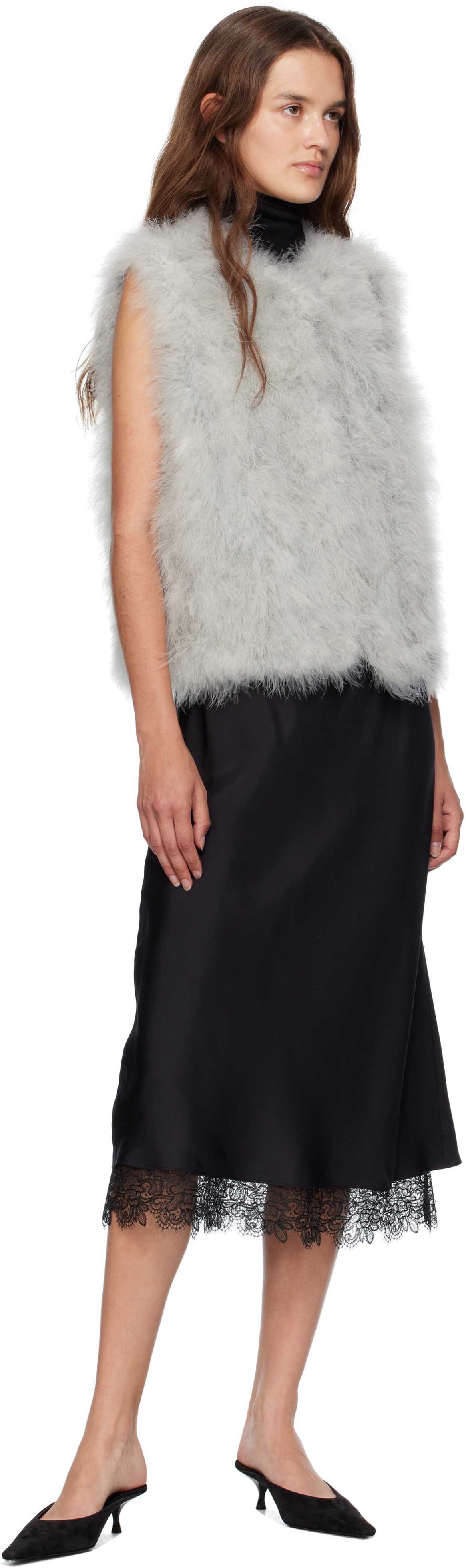 Yves Salomon Green Cropped Feather Vest