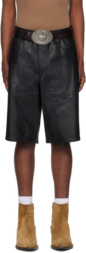 Photo: GUESS USA Black Crackle Leather Shorts