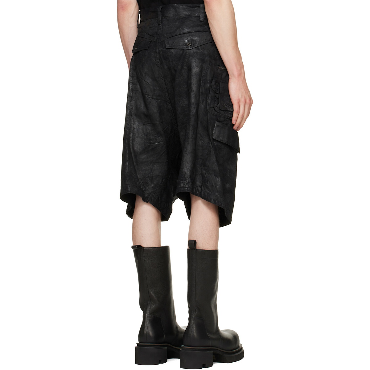 Julius Black Coated Tactical Kite Denim Shorts