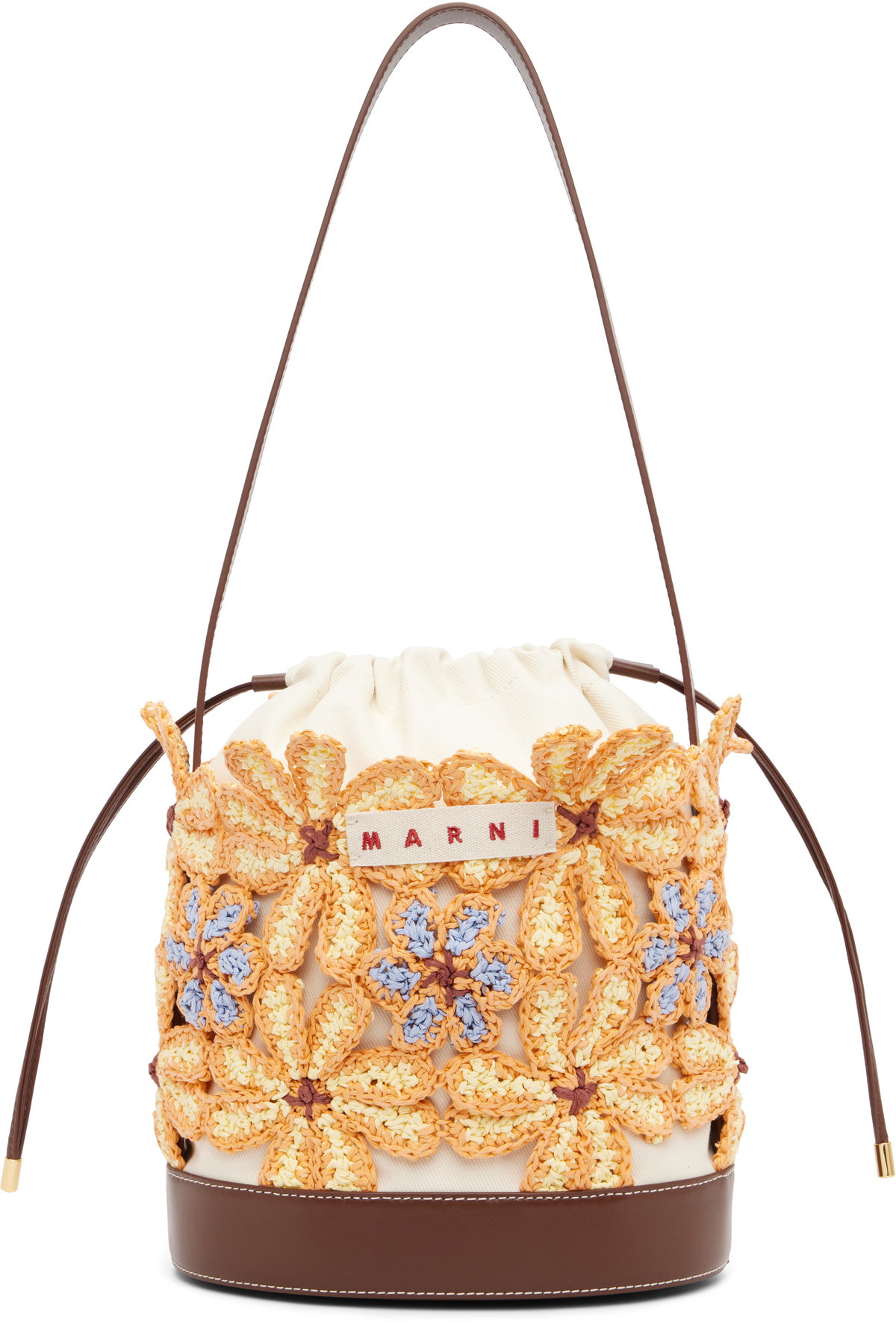 Marni Off-White & Orange Flower Bucket Bag