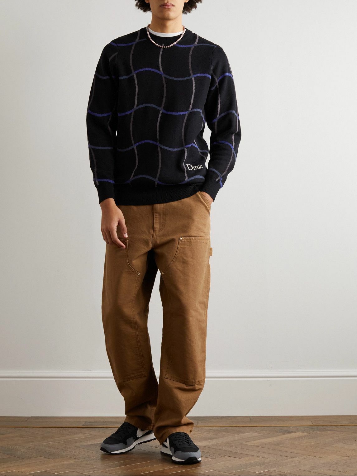 DIME - Wave Logo-Embroidered Jacquard-Knit Cotton Sweater