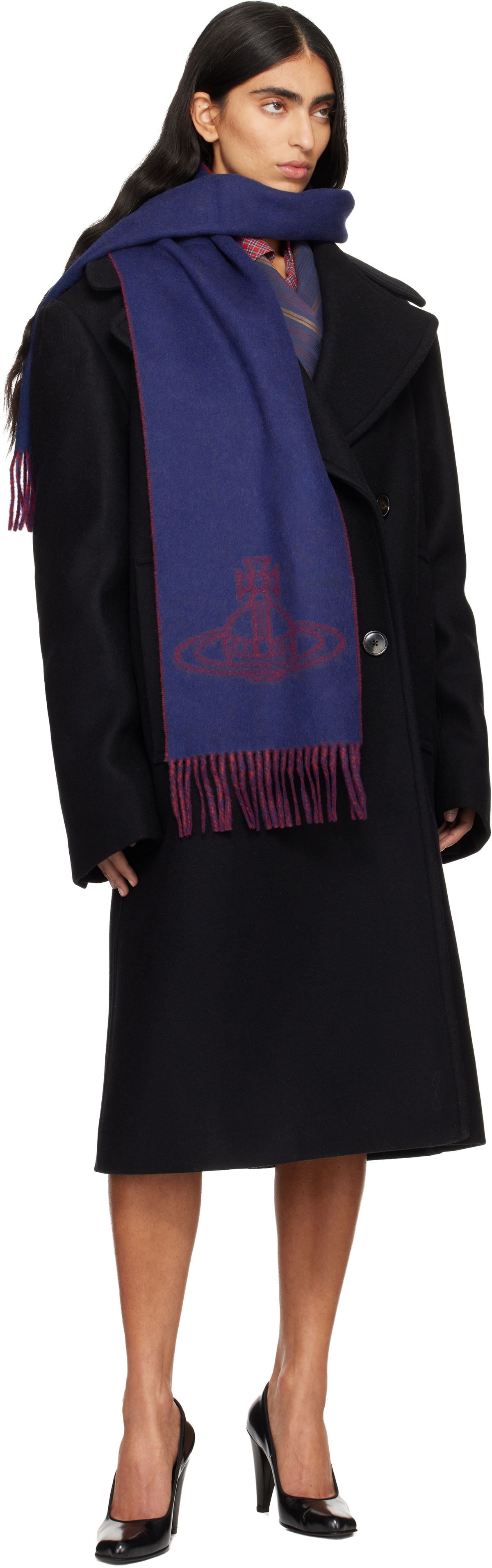 Vivienne Westwood Navy & Red Single Orb Double Scarf