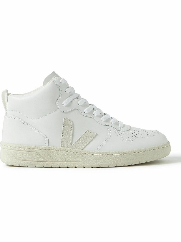 Photo: Veja - V-15 Suede-Trimmed Perforated Leather High-Top Sneakers - White