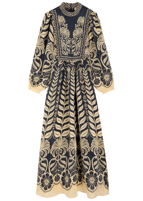 Photo: Farm Rio Ainika Printed Satin Maxi Dress Dark Blue