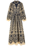Farm Rio Ainika Printed Satin Maxi Dress Dark Blue