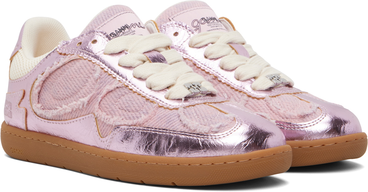 GANNI Pink Crinkle Metallic Sneakers