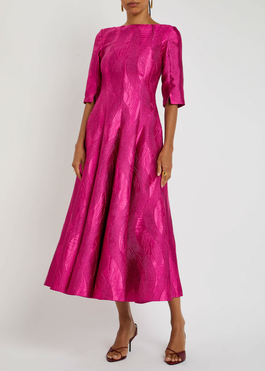 Talbot Runhof Patterned-jacquard Woven Midi Dress Pink