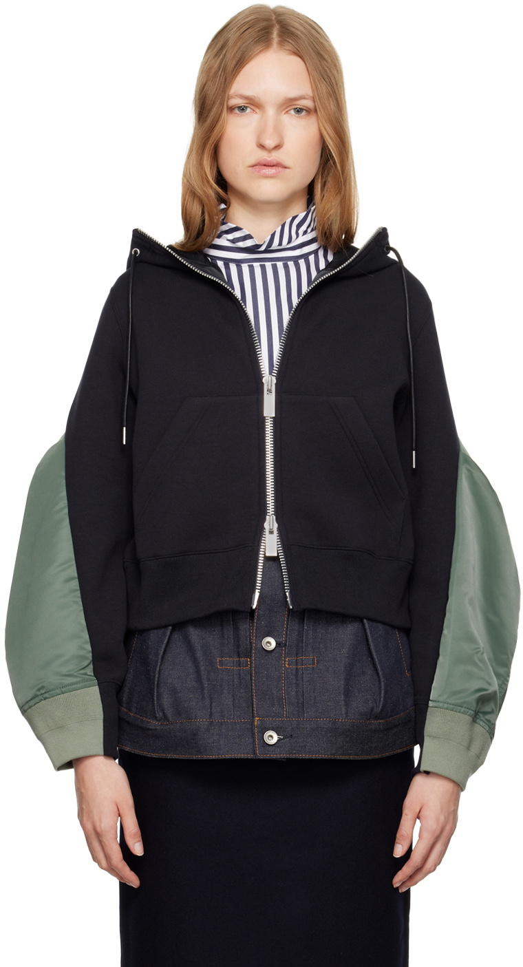 sacai Navy & Green Paneled Hoodie Sacai