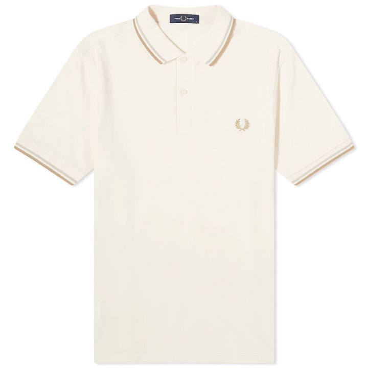 Photo: Fred Perry Men's Twin Tipped Polo Shirt in Ecru/Oat/Warm Stone