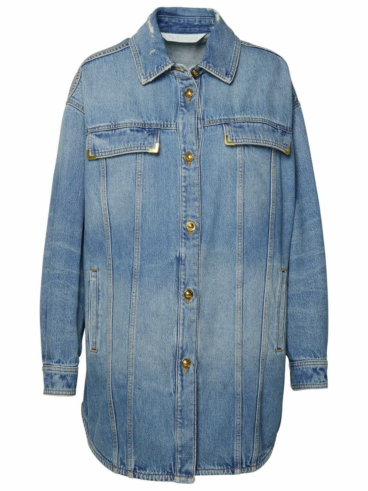 アウターその他 PALM ANGELS Women Outer PWYE032F24DEN002 P PALMA 4555 BLUE Palm Angels Denim jacket with jungle insert | TheDoubleF