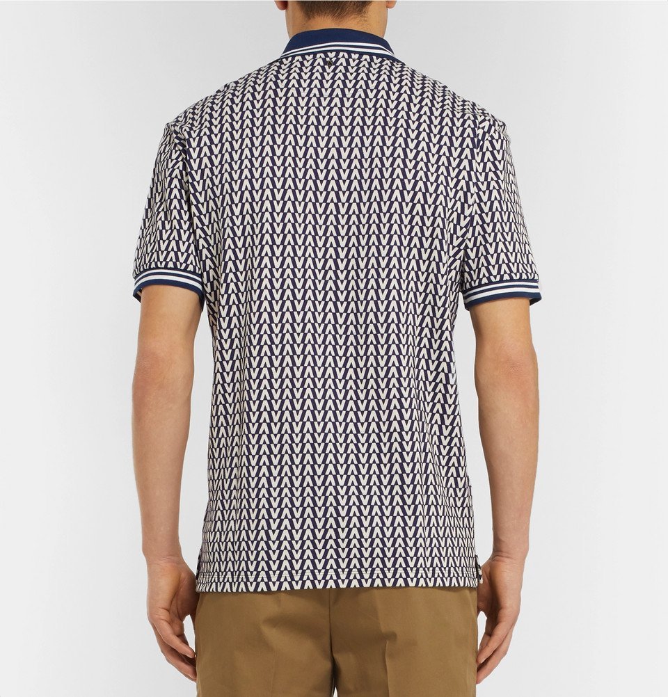 Valentino - Stripe-Trimmed Logo-Jacquard Cotton-Piqué Polo