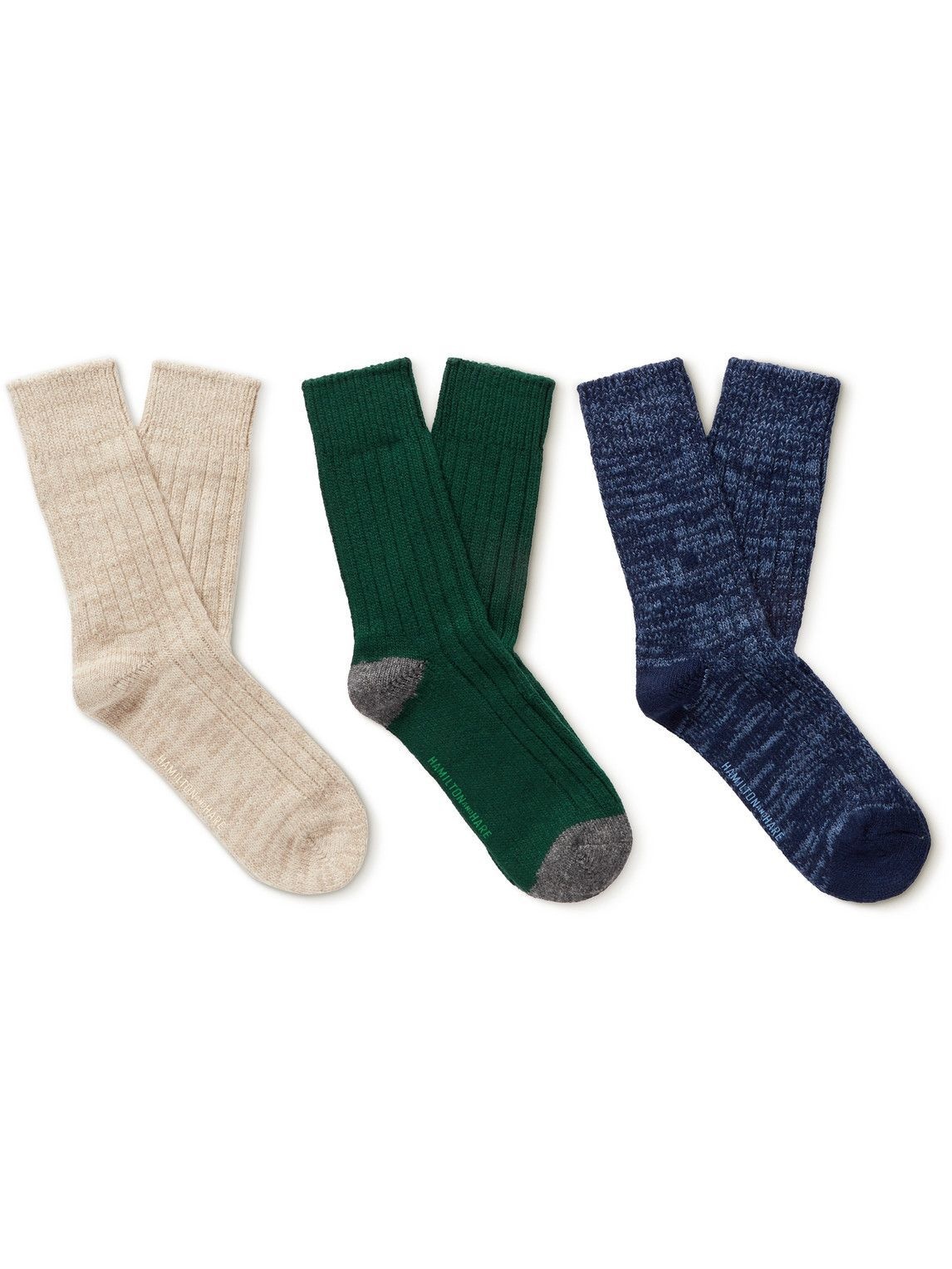 Photo: Hamilton And Hare - Luxe Lounge Three-Pack Ribbed-Knit Socks