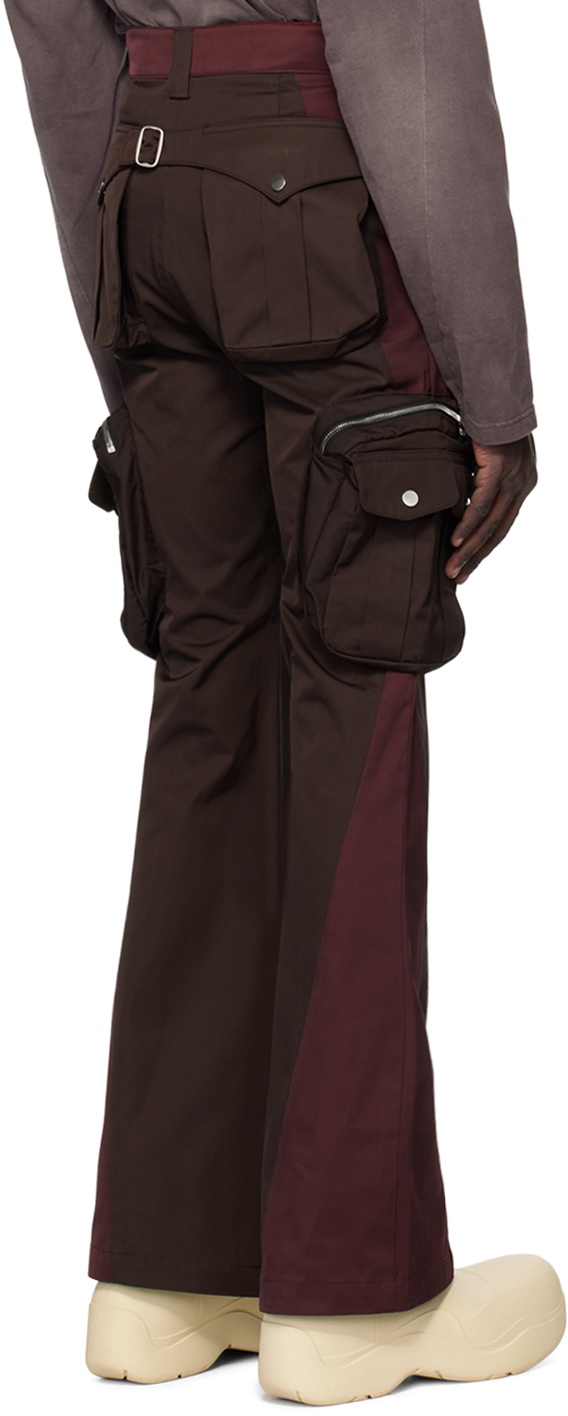 FFFPOSTALSERVICE Brown & Burgundy Flared Cargo Pants